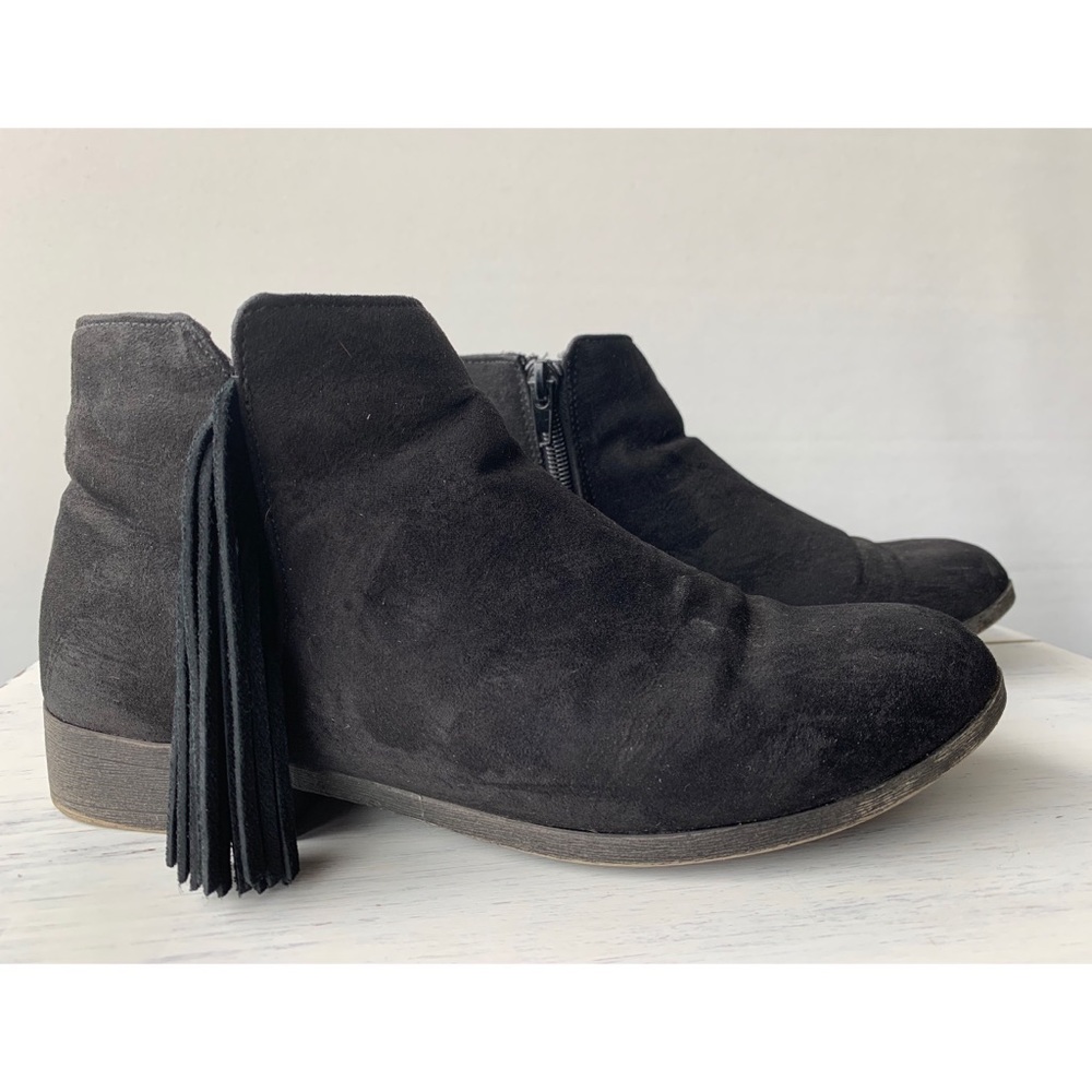 Madden Girl | black faux-suede western ankle booties